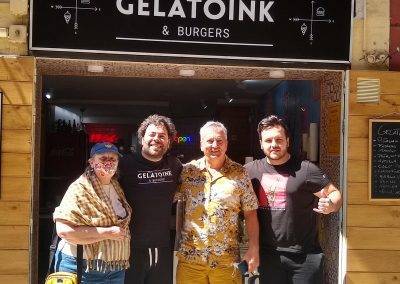 Jana, Alfredo, John, Daniel standing in front of GelatoInk and Burgers