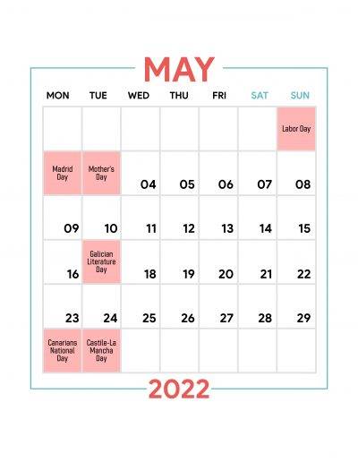 Holidays Observed in Spain - May 2022